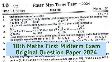 10th Maths First Midterm Exam Original Question Paper 2024