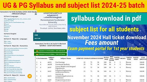 MSU UG PG New Syllabus& Subject List pdf download for 24-25 batch,affliated colleges,part I, II, III