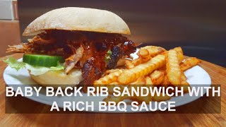 Boneless baby back rib sandwich with a rich BBQ sauce