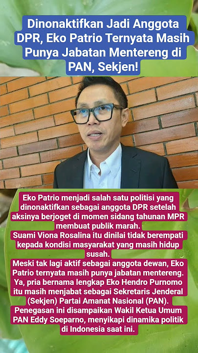 Dinonaktifkan Jadi Anggota DPR, Eko Patrio Ternyata Masih Punya Jabatan Mentereng di PAN, Sekjen!