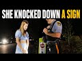 She Knocked Down a Stop Sign