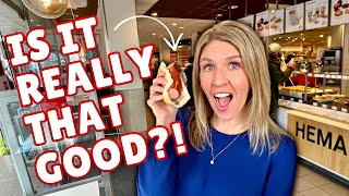 Americans try the Famous HEMA Sausage in Amsterdam | Amsterdam Travel Vlog