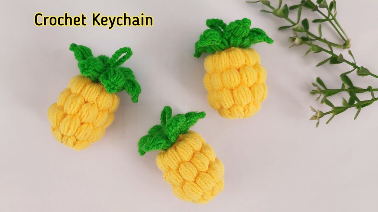 Crochet 🍍pineapple keychain နာနတ်သီး သော့ချိတ် ထိုးနည်း