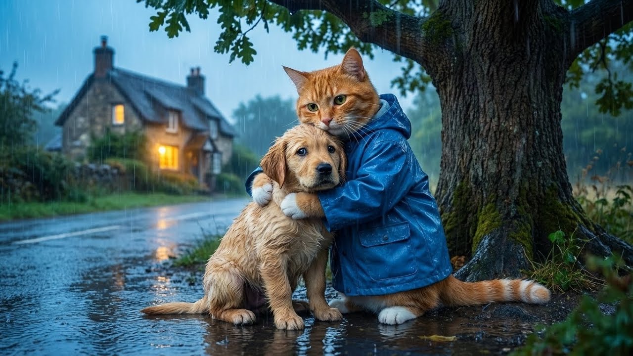 A Rainy Day, A Kind Heart 🌧️💙 | Mother Cat Helps a Lost Puppy