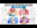 How to sketch medium size faces  easy ink technique