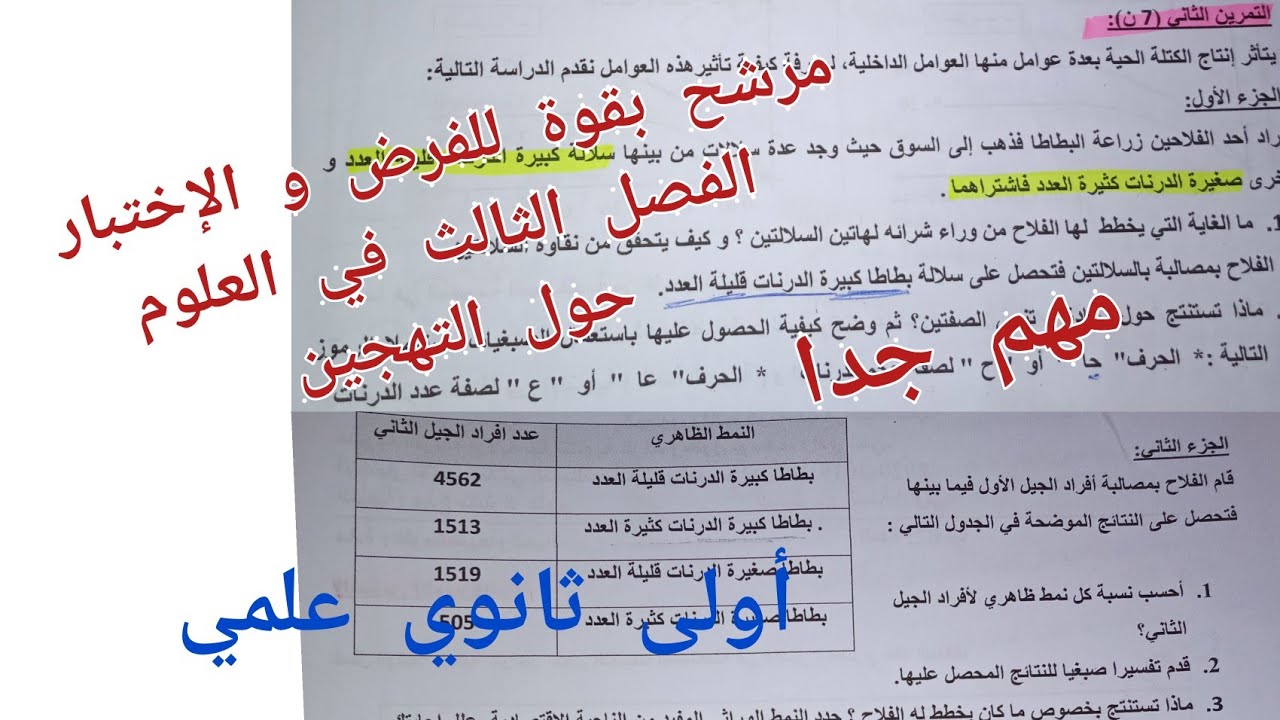 مرشح بقوة للفرض و الإختبار الفصل الثالث في العلوم (حول التهجين)/ أولى ثانوي علمي