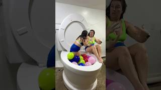 I Scared My Twin Sister And She Fell Into The Worlds Largest Toilet With Balloons #Shorts