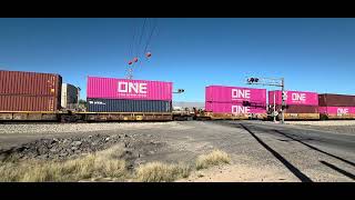 Union Pacific single engine leads a monster intermodal/autorack train with a mid-train DPU 03/21/26