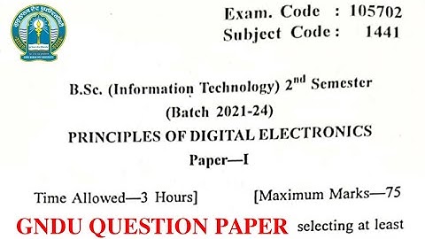 Gndu Bsc Information Technology 2nd Semester Principles of Digital Electronics Question Paper