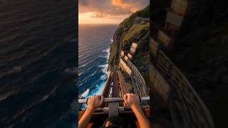 Inverted Coaster Flipping Over Narrow Cliff Ledge with ZERO Guardrails 😱 #rollercoaster