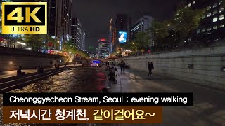 청계천 저녁산책 Cheonggyecheon Stream Evening walking, Seoul Korea tour