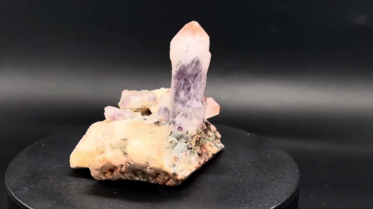 freestanding Amethyst(5.2xm) with orange hut on matrix (7x6cm) from Pella, Orange River, Namibia/RSA