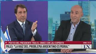 Milei: 'La raíz del problema argentino es moral'; el pase entre Eduardo Feinmann y Esteban Trebucq