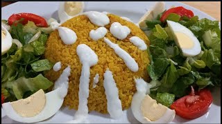 ارز اصفر وصدور دجاج مشوي سوس الزبادي ارز اصفر وصلطة وبيض alakeel yellow rice and grilled