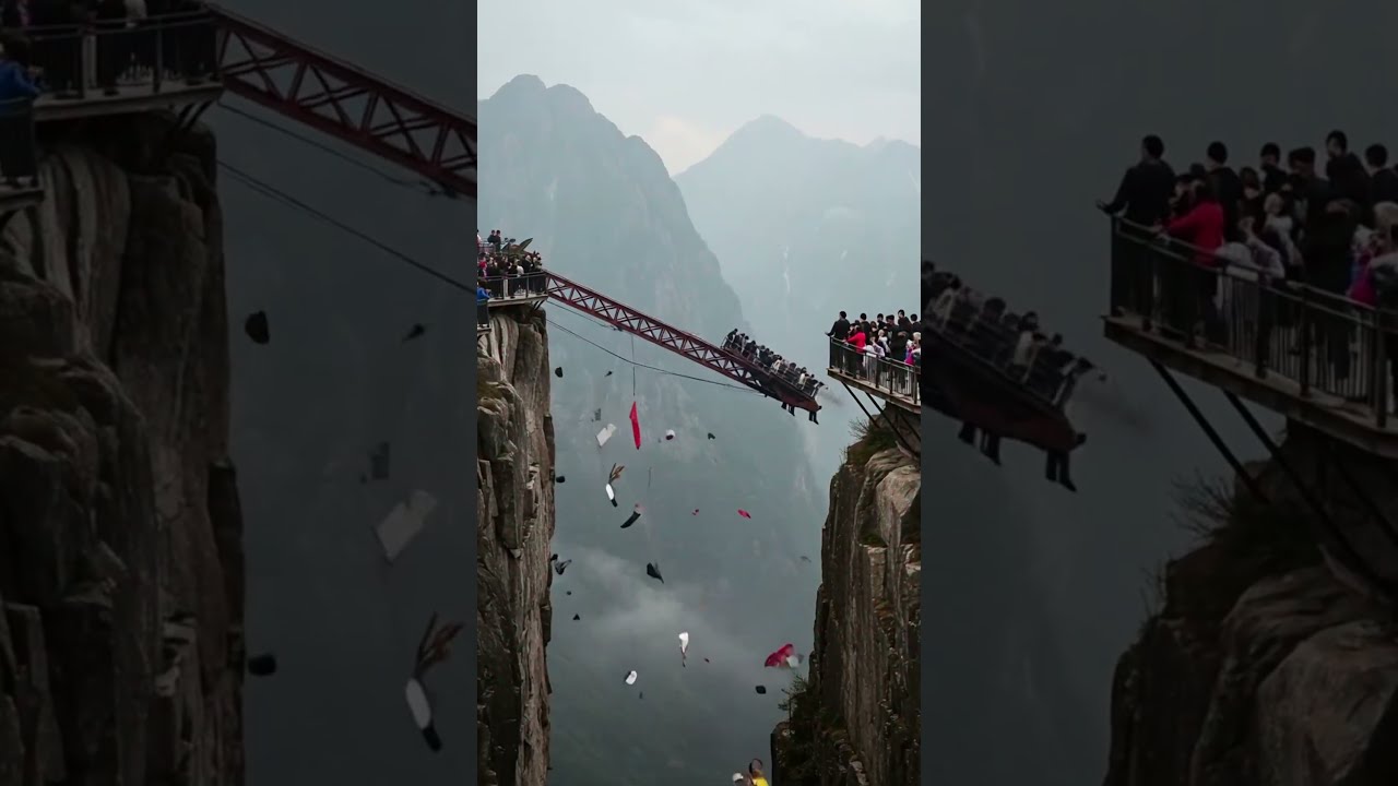  Cliff Ride COLLAPSES Mid Air Tourists SCREAM An Ai
