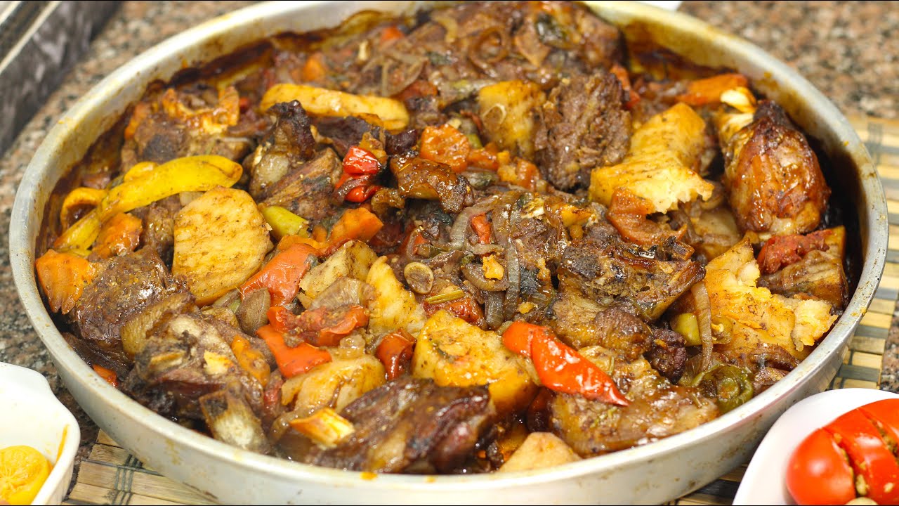 صينية البطاطس باللحمة الدايبة في الفرن 🔥