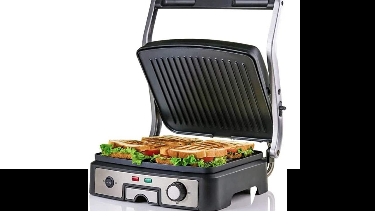 Ovente Electric Panini Grill Non Stick 3 Heat Settings 1500W Silver GP1861BR