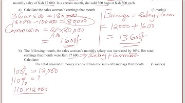 COMMERCIAL ARITHMETIC - COMMISSIONS  KCSE 2010 PP1 QN 17