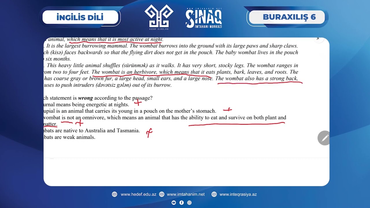 Hədəf. Buraxılış - 6. Sınaq. İngilis dili. 11-ci sinif. 19.02.2023