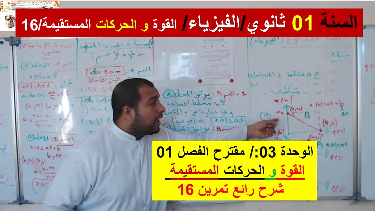 السنة 01 ثانوي الفيزياء  الوحدة 03 القوة والحركات المستقيمة تمرين  شامل 16 استعد للاختبار