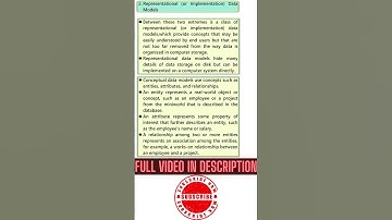 CATEGORIES OF DATA MODELS #datamodeling #dbms #computerscience #DatabaseManagementSystems #BCA