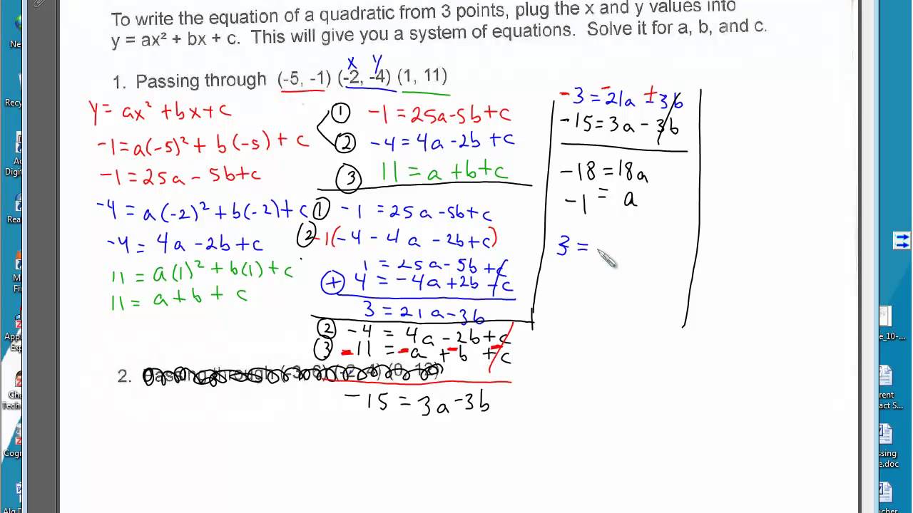 How To Make A Quadratic Equation With 3 Points Tessshebaylo