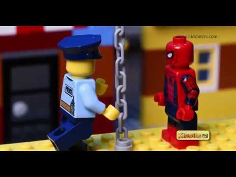 LEGO Bank Robbery with Spiderman &amp; Ghostrider | Stop motion | brickfilm | children | 4k |  kiddiestv