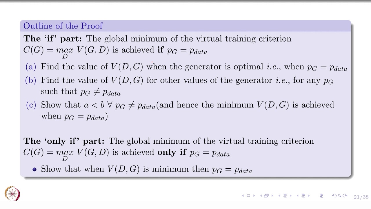 Deep Learning Part - II (CS7015): Lec 22.3 Generative Adversarial Networks - The Math Behind it