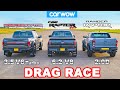 Ford F150 Raptor V6 Turbo vs F150 Raptor V8 SVT vs Ranger Raptor diesel - DRAG RACE & ROLLING RACE