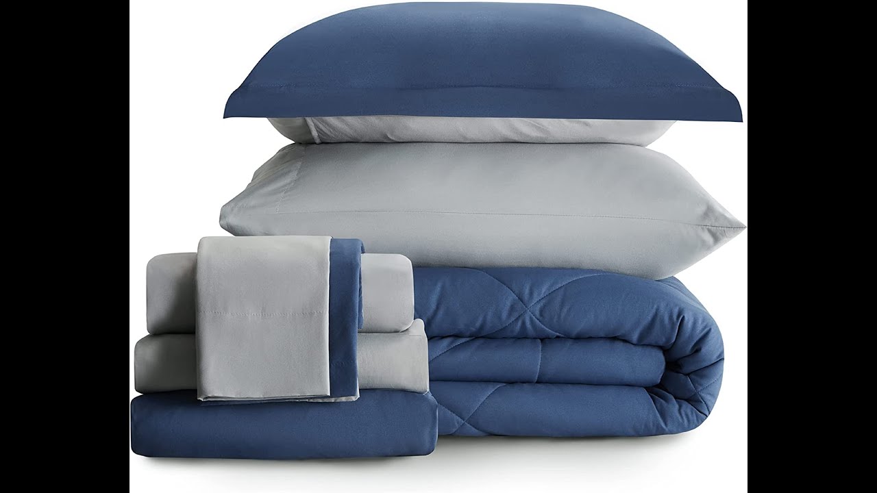 Bedsure Navy Comforter Set Queen   8 Pieces Reversible Navy