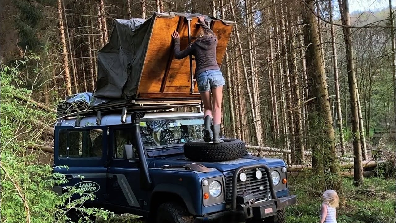 Roof Tent on LAND ROVER DEFENDER - Excursion with camp fire! - YouTube