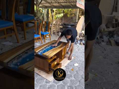 طاولة راتنج فاخرة مع تخزين أثاث خشب وراتنج يدوي
