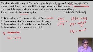 Consider the efficiency of Carnot's engine is given by η = αβ  sinθ loge βx  kT