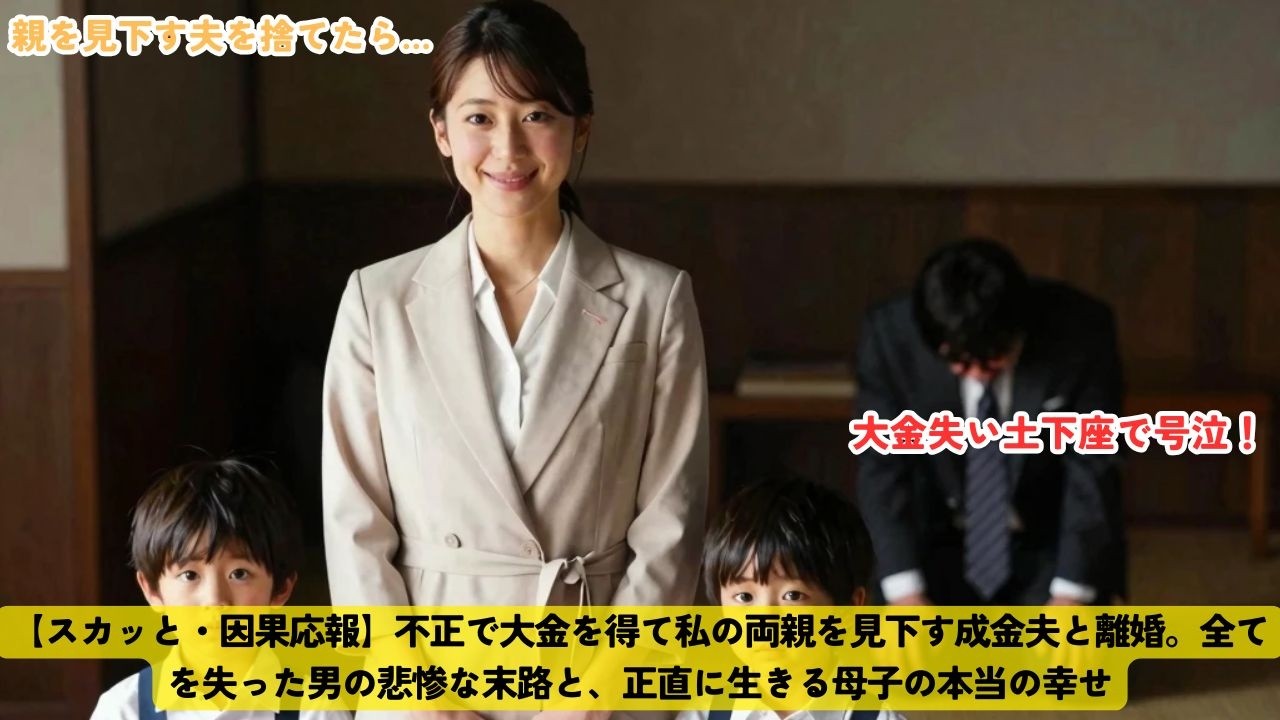 【スカッと・因果応報】不正で大金を得て私の両親を見下す成金夫と離婚。全てを失った男の悲惨な末路と、正直に生きる母子の本当の幸せ