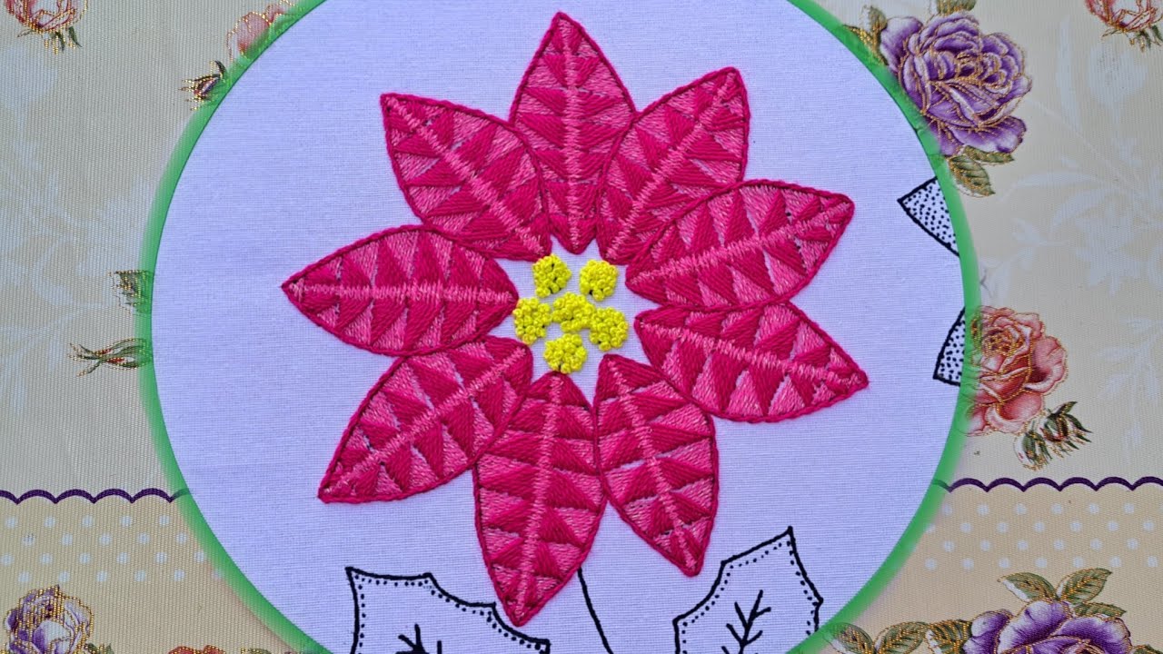 Como bordar una Flor Nochebuena Grande💖Puntadas fáciles🩷