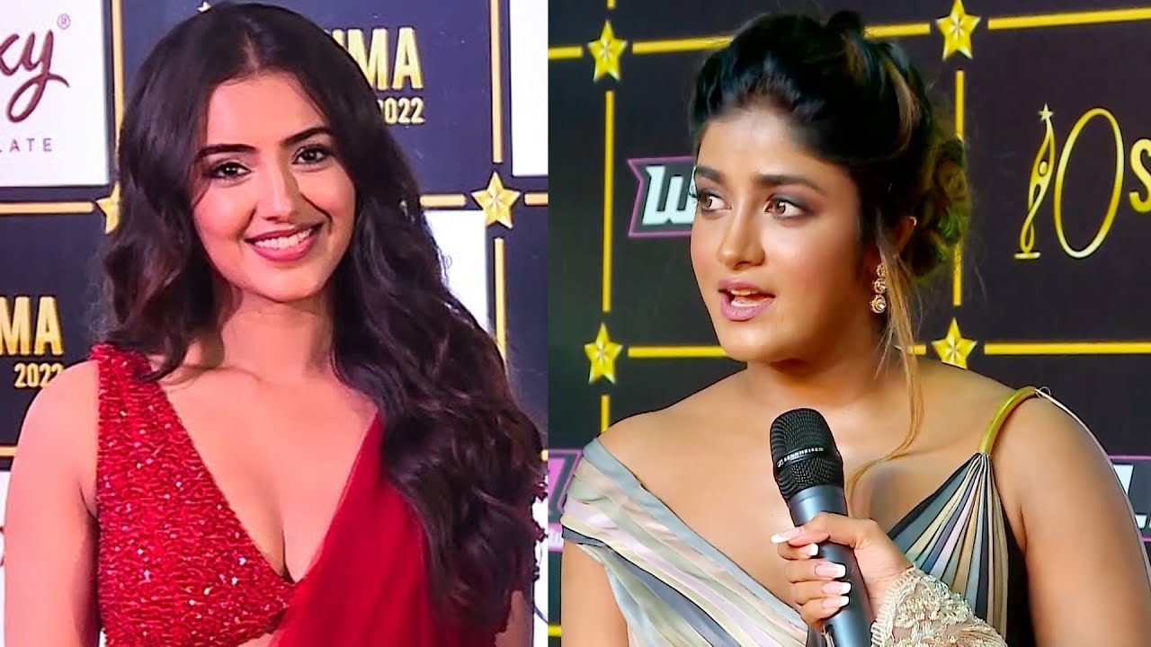 Gorgeous Beauties Malavika Sharma & Dimple Hayathi Cute Red Carpet Interview At SIIMA