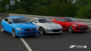 Forza 7 Drag race: Kia Stinger vs Volvo S60 Polestar vs Nissan 370Z Polestar Vs Stinger Gt