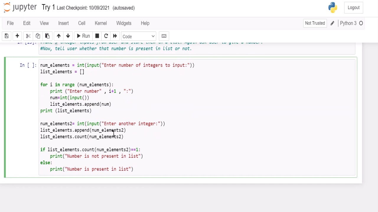 Python Code For Checking If Element Exists In The Given List Or Not. -  Youtube
