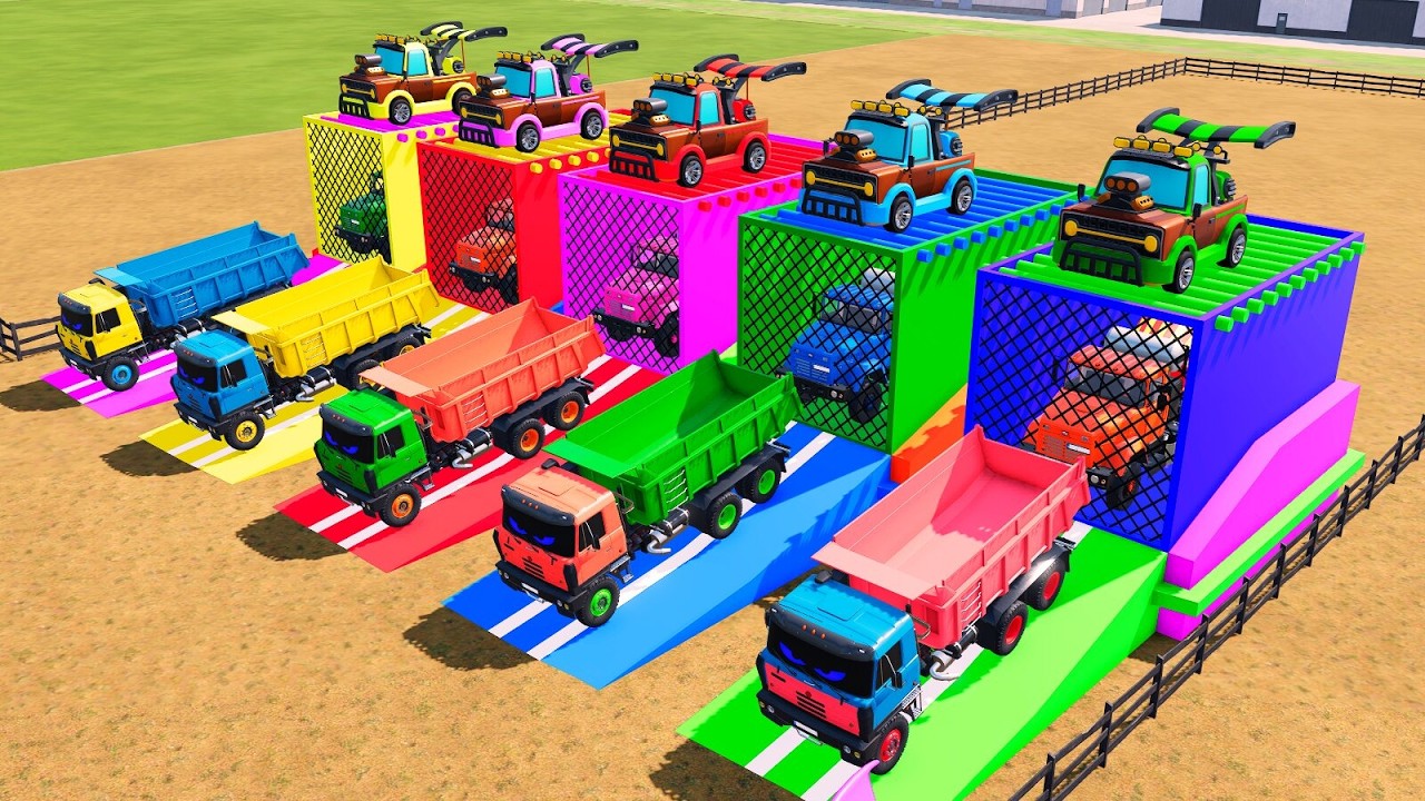 Garage with Colors - ALL SUPER MIXER TRUCK WITH TRIPLE LOWBED TRAILER, MACK, VOLVO, FREIGHTLINER