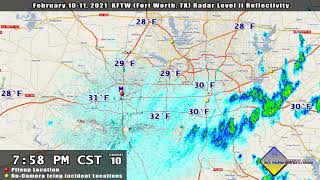 Weather animation radar temps during Dallas-Fort Worth bridge icing event - February 10-11 2021