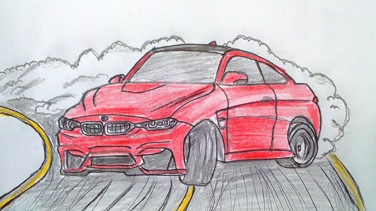 BMW M3 F80 Drifting Car Drawing | How to draw BMW - YouTube