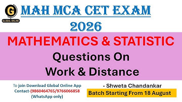 MAH MCA CET Exam 2026| Mathematics& statistic |Work &Distance Questions| By ShwetaChandankar