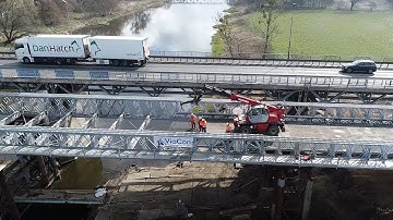 Temporary bridge installation - drone and time lapse video