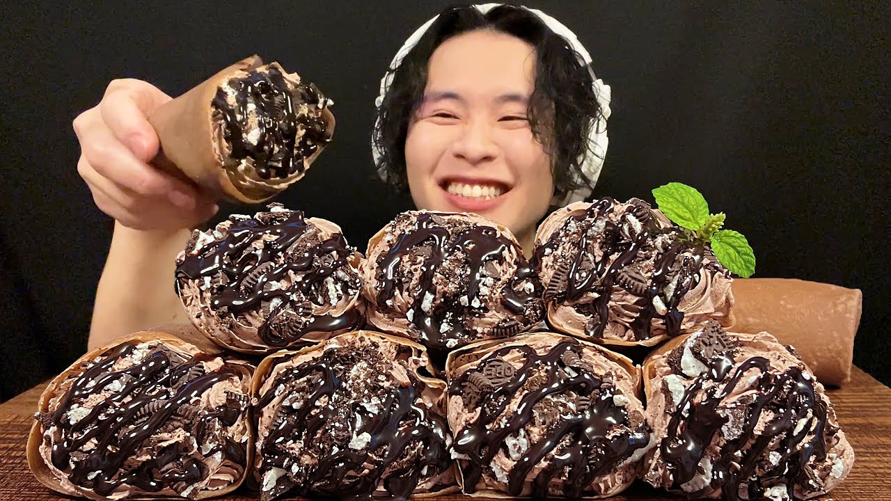 ASMR チョコクレープタワー‼️【咀嚼音/mukbang/Eating Sounds】