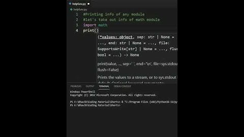 Python program to print information of any module or function in terminal in just 1 line | #shorts