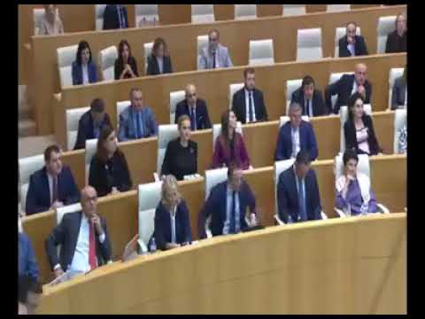 პარლამენტში გახარიას მთავრობის მოსმენაზე ენმ-მ სიმღერა \u0026quot;გახარიას უხარია\u0026quot; ჩართო
