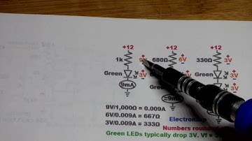 9mA Through Green LED With 12V Supply Resistor Ohms Law Calculation