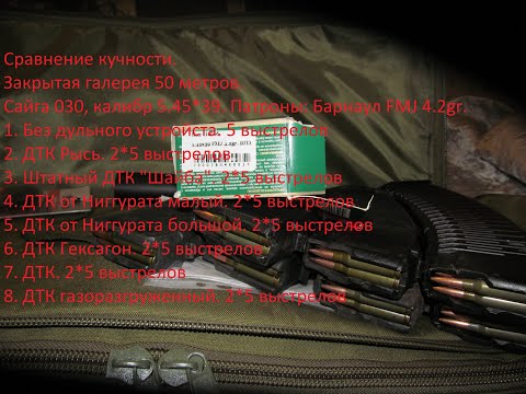 Тест кучности, вспышки банок 5.45 (штатный, Рысь, от Ниггурата 2шт, Гексагон, ДТК, Газоразгруженный)