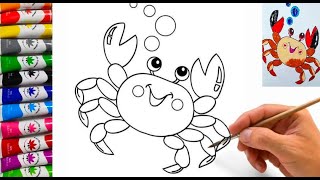 Menggambar Dan Mewarnai Kepiting | cara menggambar kepiting dengan mudah
