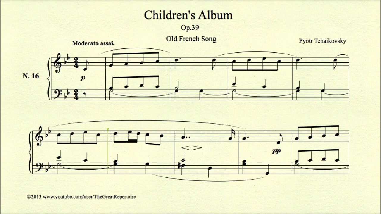 Tchaikovsky, Children's Album, Op 39, No 16, Old French Song - YouTube